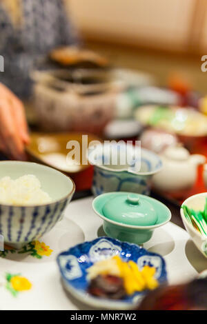 Traditional Japanese breakfast of Takayama region food Stock Photo