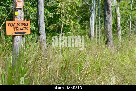 Walking track trail sign for Mount Halifax trail, Rollingstone QLD, Australia Stock Photo