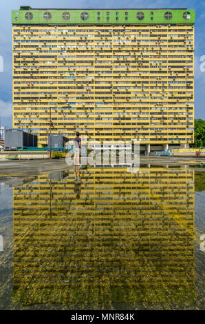 Facade of the People’s Park Complex, landmark of Chinatown Singapore. The complex is a mixed use high rise building consist of office and apartment. Stock Photo