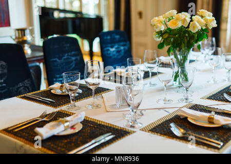 Beautiful table set for a wedding reception or event party Stock Photo