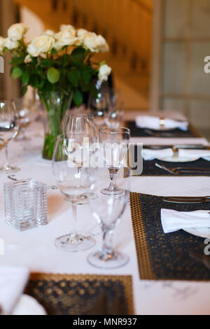 Beautiful table set for a wedding reception or event party Stock Photo