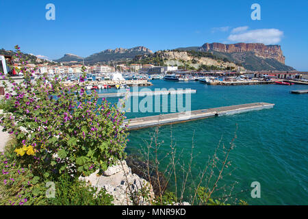 Harbour and Cap Canaille, Cassis, Bouches-du-Rhone, Provence-Alpes-Côte d’Azur, South France, France, Europe Stock Photo