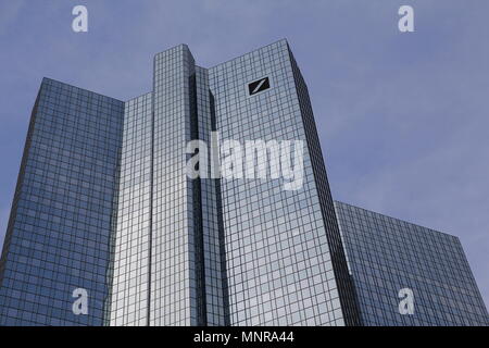 Deutsche Bank headquarters tower, a modern skyscraper in the center of Frankfurt, Germany Stock Photo