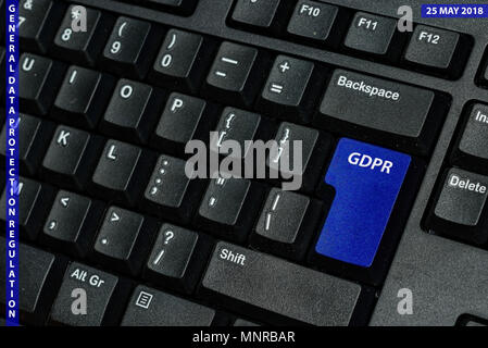 blue keyboard key with text GDPR as symbol for Privacy and General Data Protection Regulation on a notebook computer Stock Photo