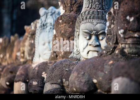 South Gate statues in Angkor Archeological area in Cambodia Stock Photo