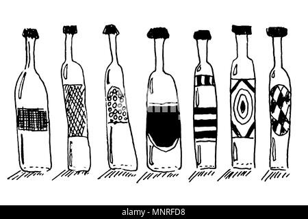 Bottles set drawing sketch isolated Stock Photo