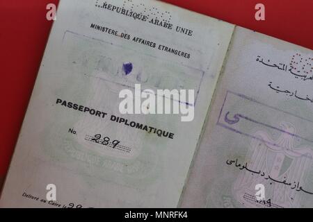 UAE Arab Unie diplomatic passport issued to Ahmed Tewfik Khalil, advisor to the ministry of foreign affairs. Stock Photo