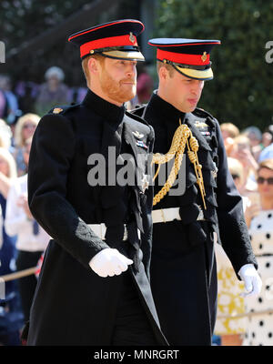 Prince Harry (left) walks with his best man, the Duke of Cambridge, as he arrives at St George's Chapel at Windsor Castle for his wedding to Megan Markle. PRESS ASSOCIATION Photo. Picture date: Saturday May 19, 2018. See PA story ROYAL Wedding. Photo credit should read: Andrew Matthews/PA Wire Stock Photo