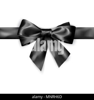Elegance black satin bow with ribbon. Vector illustration isolated on white background Stock Vector