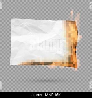 Burning piece of paper with copy space. crumpled paper blank. Vector illustration isolated on transparent background Stock Vector