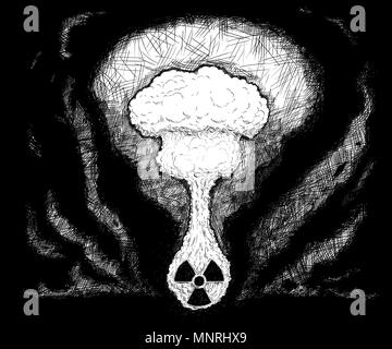 Artistic Pen and Ink Drawing Illustration of Nuclear Explosion Stock Photo