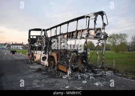 London Bus is Burning Down Stock Photo