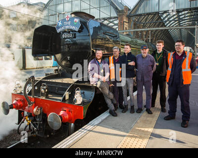 Britain's most famous & iconic steam locomotive, the A3 Class Pacific No. 60103 Flying Scotsman, makes an appearance at London's King's Cross station.  Featuring: Atmosphere, View Where: London, England, United Kingdom When: 19 Apr 2018 Credit: Wheatley/WENN Stock Photo