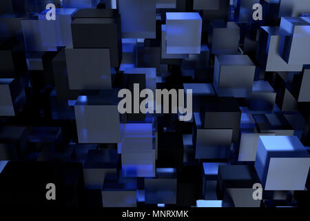 Abstract 3d rendering of chaotic cubes. Cubes in empty space. Futuristic background Stock Photo