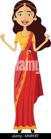 Happy admiration indian woman throwing up her hands vector isolated on white background Stock Vector