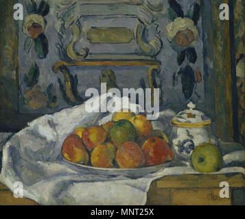 Cezanne Still Life with Fruit Dish, 1879-80; Paul Cezanne painting, oil ...