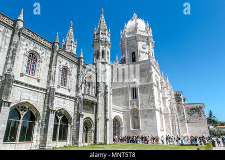 View of the famous Jeronimos Monastery in Belem, Lisbon, Portugal. Stock Photo