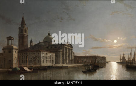 . Venedig mit San Gorgio Maggiore im Mondschein. Öl auf Leinwand. 76,5 x 126,5 cm. Links unten signiert. by 1865. Henry Pether (1828-1865) 979 Henry Pether San Gorgio Maggiore im Mondschein Stock Photo