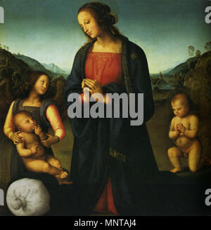Madonna del Sacco . Vergine col Bambino, San Giovannino e un angelo . circa 1495-1500.   997 Pietro Perugino cat55 Stock Photo