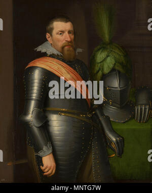 Portrait of an Officer .  Nederlands: Portret van een officier. Apeldoorn, Paleis Het Loo. In bruikleen van het Mauritshuis (141). . 1611.   1018 Portrait of an Officer by Jan van Ravesteyn Het Loo Palace (2) Stock Photo