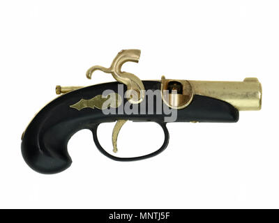 Old gilded pistol isolated on white background Stock Photo