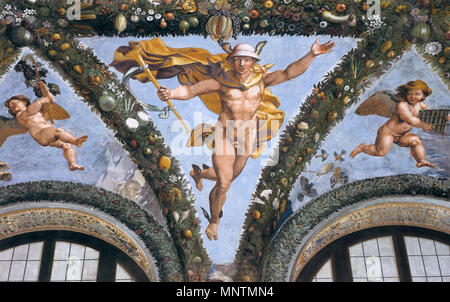 English: Mercury   between 1517 and 1518.   1038 Raffael, Loggia di Psiche, Villa Farnesina, Rome 05 Stock Photo