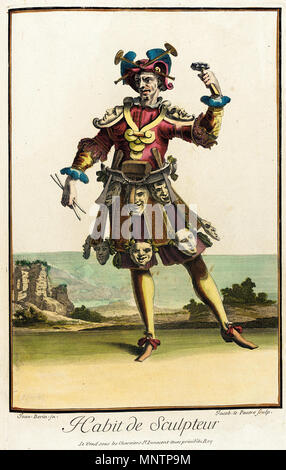 Recueil des modes de la cour de France, 'Habit de Sculpteur' .  English: France, Paris, circa 1682, bound 1703-1704 Prints Hand-colored engraving on paper Sheet: 14 3/8 x 9 3/8 in. (36.51 x 23.81 cm); Composition: 12 x 7 1/2 in. (30.48 x 19.05 cm) Purchased with funds provided by The Eli and Edythe L. Broad Foundation, Mr. and Mrs. H. Tony Oppenheimer, Mr. and Mrs. Reed Oppenheimer, Hal Oppenheimer, Alice and Nahum Lainer, Mr. and Mrs. Gerald Oppenheimer, Ricki and Marvin Ring, Mr. and Mrs. David Sydorick, the Costume Council Fund, and member of the Costume Council (M.2002.57.133) Costume and  Stock Photo