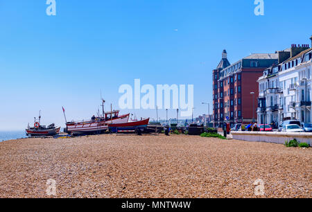 Fishing boats drawn up on the beach, Deal Kent Stock Photo