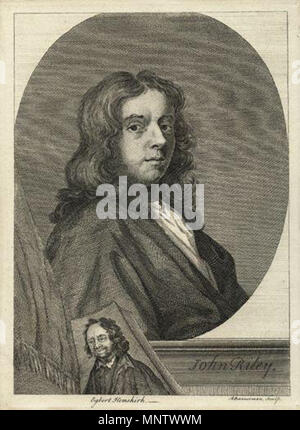 .  English: John Riley Painter Riley was born in 1646. Thought to have come from a well-off family he established himself as the best portrait paintewr in London. He was appointed a court painter by William and Mary although no portraits of them by Riley are known.[1] One of his apprentices was Jonathan Richardson who married Riley's niece and inherited a large number of old masters from Riley. . before 1691.   1062 John Riley Painter Stock Photo