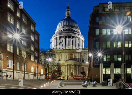 St Pauls Cathedral from Peters Hill at night, London, England, UK Stock Photo