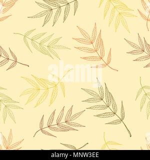 Seamless pattern of autumnal ashberry leaves Stock Vector