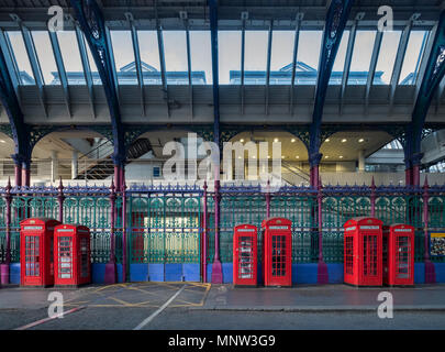 British Red Telephone Boxes at Smithfield Market, London, England, UK Stock Photo