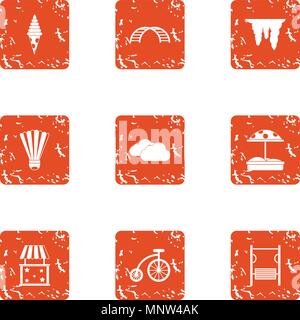 Surprise of the children icons set, grunge style Stock Vector