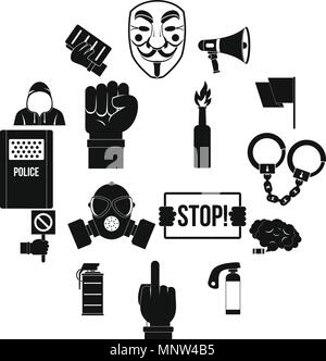 Protest icons set, simple style Stock Vector