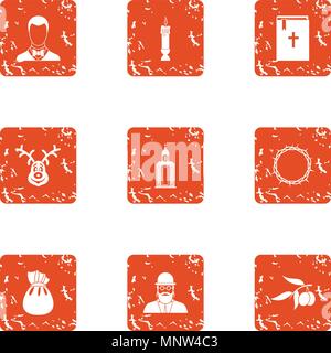 Funeral rite icons set, grunge style Stock Vector