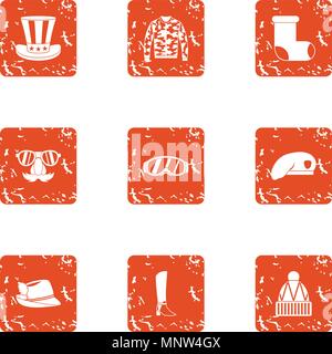 Attire icons set, grunge style Stock Vector