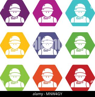 Plumber man icons set 9 vector Stock Vector