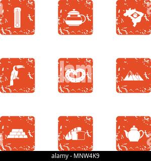 Tearoom house icons set, grunge style Stock Vector