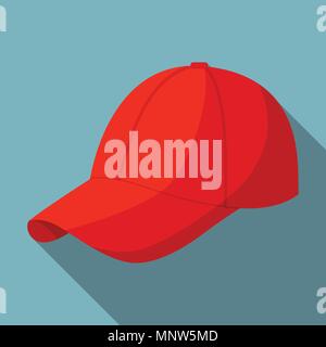 Red baseball cap icon, flat style Stock Vector