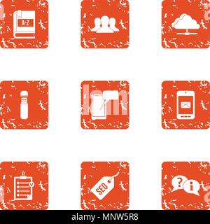 Optimization icons set, grunge style Stock Vector