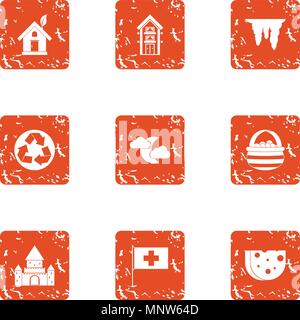 Eco burg icons set, grunge style Stock Vector