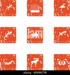 Creature icons set, grunge style Stock Vector