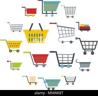 Shopping cart icons set in flat style Stock Vector