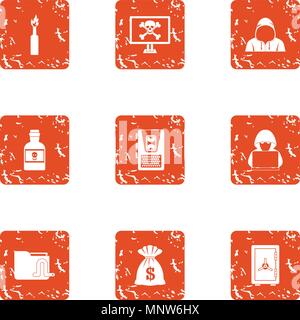 Pogrom icons set, grunge style Stock Vector