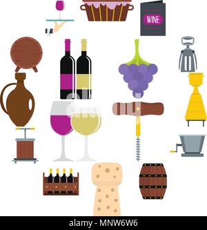 Wine icons set in flat style Stock Vector