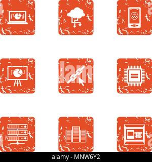 Data point icons set, grunge style Stock Vector