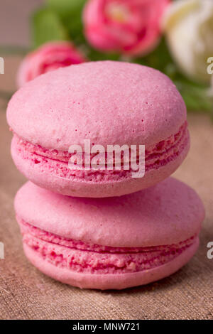 Homemade pink raspberry macaron cookies Stock Photo - Alamy