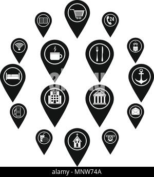 Points of interest icons set, simple style Stock Vector