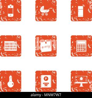 Energy source icons set, grunge style Stock Vector
