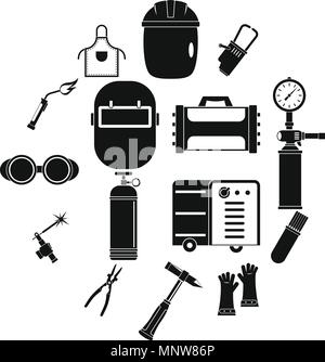 Welding icons set, simple style Stock Vector